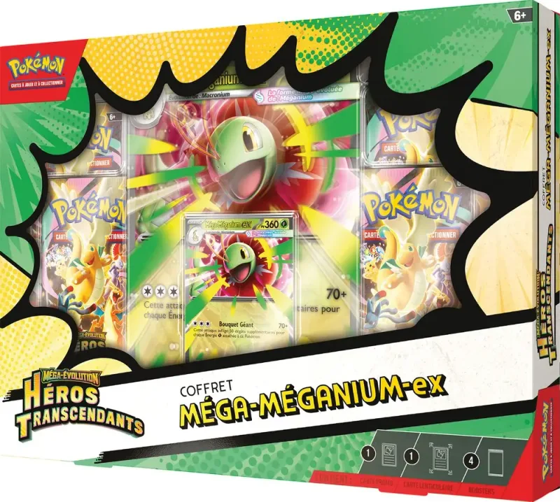 Coffret Collection Héros Transcendants – Méga-Roitiflam-ex ou Méga-Aligatueur-ex ou Méga-Meganium-ex